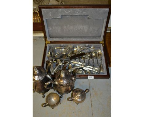 Cased canteen of Kings pattern cutlery together with a Viners four piece tea and coffee service