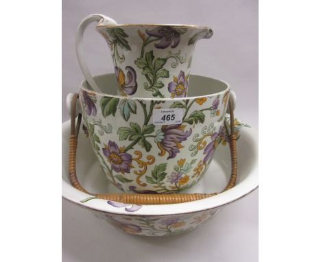 Victorian floral decorated pottery jug, pail and basin
