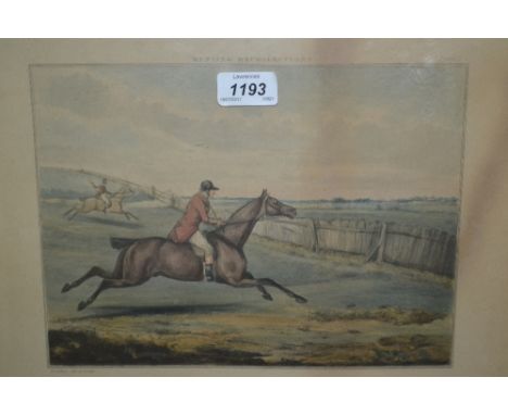 Set of five 19th Century hand coloured hunting engravings after Henry Alken together with a pair of smaller engravings, ' Mor