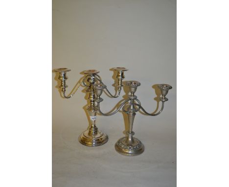 Plated three light candelabra and another