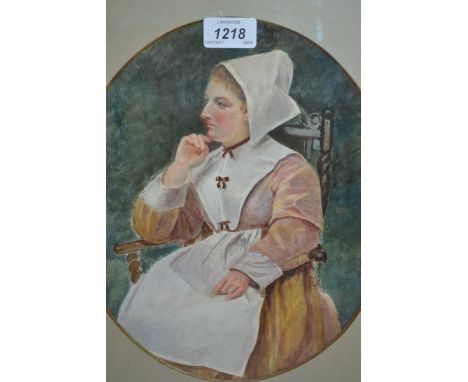 Early 20th Century watercolour, portrait of a seated Dutch woman, oval mounted, together with a quantity of various other 20t