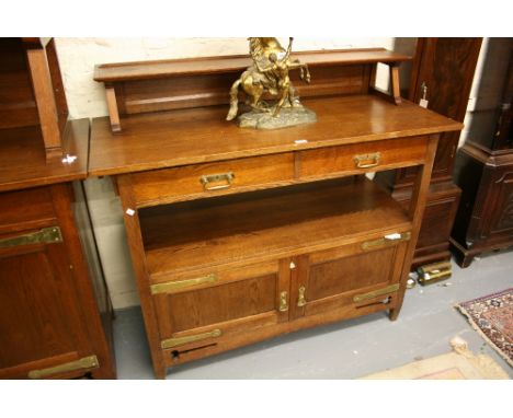 Early 20th Century Continental oak Art Nouveau sideboard having galleried back and two short drawers above a pot shelf with t