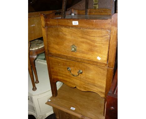 19th Century mahogany tray top commode with brass handles on square supports