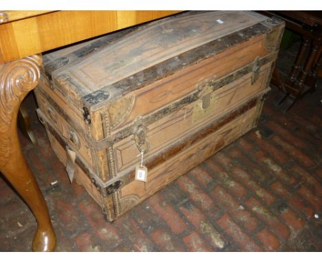 19th Century leather and wooden bound trunk (damages)