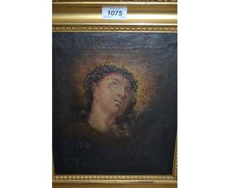 Early 19th Century oil on canvas, portrait of Christ with crown of thorns, 11ins x 9ins
