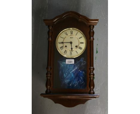 20th Century beech cased Vienna style wall clock with two train movement