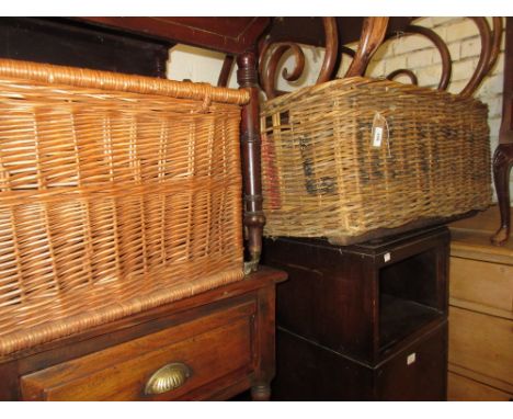 Large early 20th Century bread basket, Fortnum and Mason hamper basket and another picnic basket