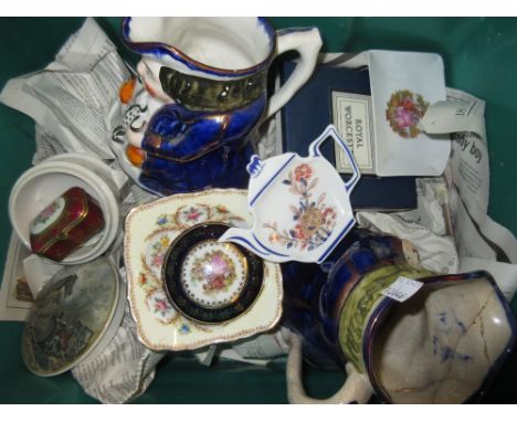Two 19th Century Toby jugs (one a/f), Pratt ware pot lid (a/f) together with various trinket boxes and dishes