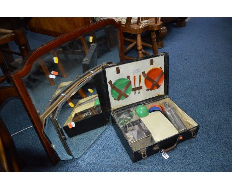 A VINTAGE CASED BANDALASTA WARE PICNIC SET (sd) and three wall mirrors (4)