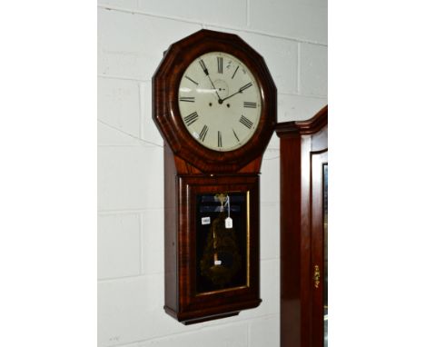 A VICTORIAN ROSEWOOD DROP DIAL AMERICAN WALL CLOCK, signed Seth Thomas, dodecagon case, enamel dial with Roman numerals and s