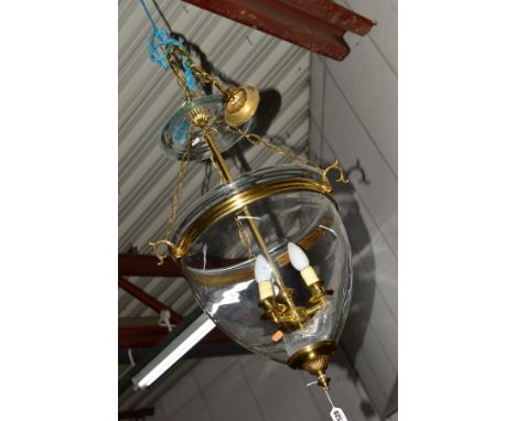 A LATE 20TH CENTURY BRASSED DOMED GLASS CEILING LIGHT
