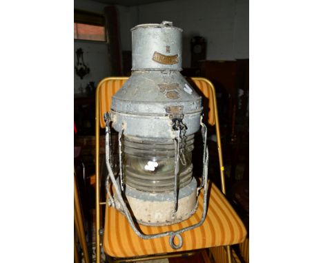 A VINTAGE ANCHOR GALVANISED SHIP LAMP