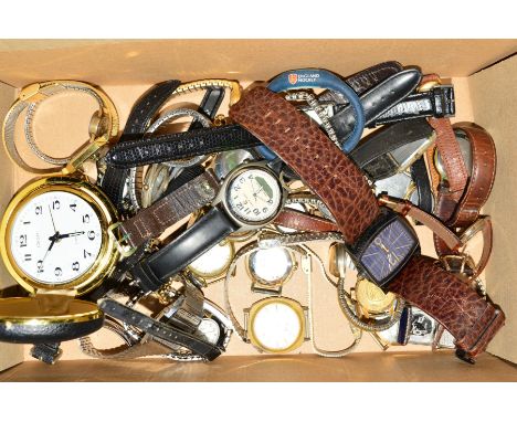 A SMALL BOX OF WATCHES, to include a gentleman's Accurist, a Timex automatic watch head, a lady's Sekona with expandable stra