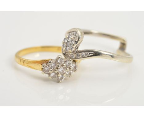 TWO GOLD DIAMOND RINGS, the first an 18ct gold diamond cluster ring, estimated total diamond weight 0.40ct, with 18ct hallmar