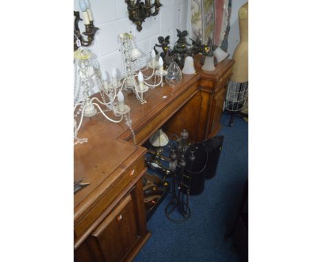 A QUANTITY OF VARIOUS LIGHTING, to include two white ground ceiling lights, a cherub triple branch ceiling light and two matc
