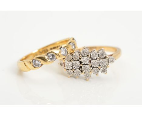 TWO GOLD DIAMOND RINGS, the first an 18ct gold five stone diamond ring, set with a line of five brilliant cut diamonds, estim