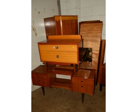 A G PLAN 1950'S WALNUT TWO PIECE BEDROOM SUITE, comprising a dressing table with four drawers, central tambour compartment an