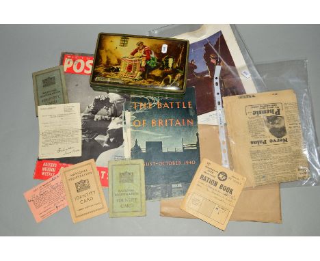 BOX CONTAINING VARIOUS PAPER ITEMS OF MILITARY INTEREST, to include 'Handy Wartime' guide by Evelyn Thomas, Civil Defence Ser