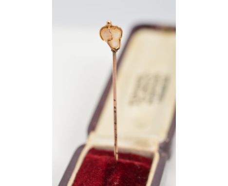 A PEARL STICKPIN, the terminal set with a pearl in a wire surround, length 47mm, approximate weight 0.6 grams, with antique c