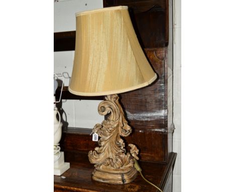 A MODERN FOLATE DECORATED TABLE LAMP with a shade