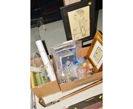 GOLF MEMORABILIA, to include two golf clubs, pictures, books, photographs, boxed golf balls (Wilson Titanium Ultra, Dunlop 65