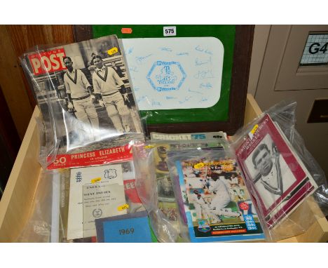 CRICKET MEMORABILIA, to include England signed team photos (1988), season tickets for Lancashire CCC (1963 &amp; 1969), match