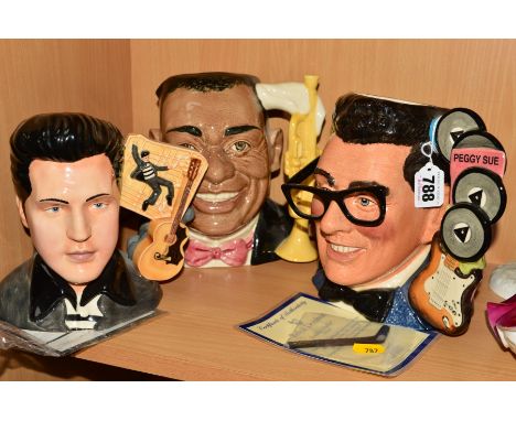 THREE ROYAL DOULTON CHARACTER JUGS, to include limited edition 'Buddy Holly' D7100, No1280/2500 (with certificate, glasses lo