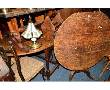 AN 18TH CENTURY OAK DROP LEAF TABLE with a single drawer and a Georgian circular tripod table (sd) (2)