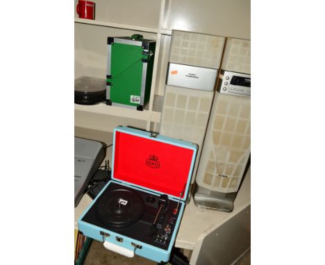 A GPO ATTACHE RETRO RECORD PLAYER, a Goodmans Home Theatre System, a ION USB turntable and a Lidded Record case