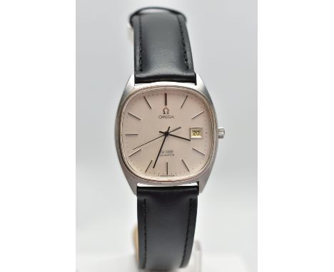 A GENTLEMENS 'OMEGA DE VILLE' WRISTWATCH, quartz movement, square dial signed 'Omega De Ville, quartz', baton markers, date w