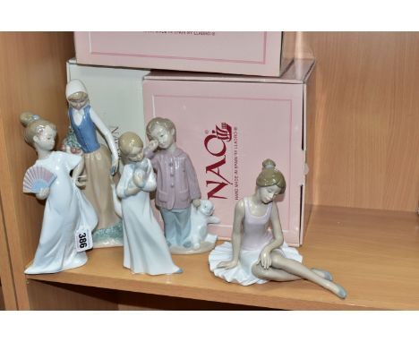 FIVE NAO FIGURES, comprising boxed Shepherdess with duck, height 24cm, boxed 'Sleepy-Head', boxed reposed ballerina, girl in 