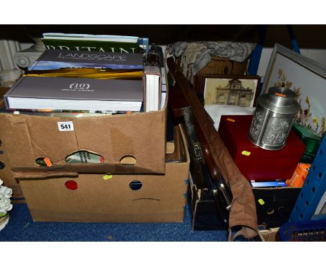 BOOKS, EPHEMERA &amp; SUNDRIES, four boxes and loose to include two boxes of books containing approximately forty miscellaneo