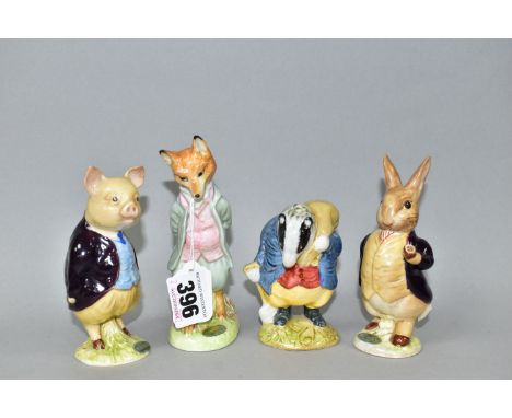 FOUR BESWICK BEATRIX POTTER FIGURES, comprising Foxy Whiskered Gentleman, First Version BP-2, Pigling Bland First Variation B