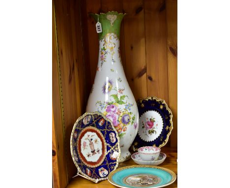 A GROUP OF CERAMICS, to include a tall late nineteenth/ early twentieth century continental vase, hand painted with flowers, 