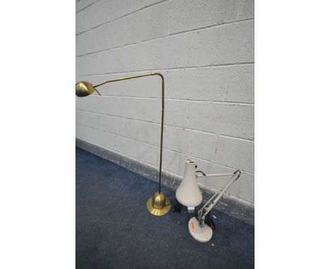 AN ANGLE POISE CREAM DESK LAMP, and a brass angled floor lamp (2)