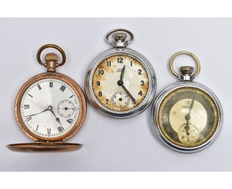THREE POCKET WATCHES, the first a full hunter pocket watch, white dial, Roman numerals, second subsidiary dial at the six o'c