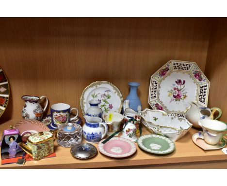 A GROUP OF FRANZ, WEDGWOOD JASPERWARE, ROYAL WORCESTER JUGS, SPODE, ETC, including a Spode hexagonal 200th Anniversary limite