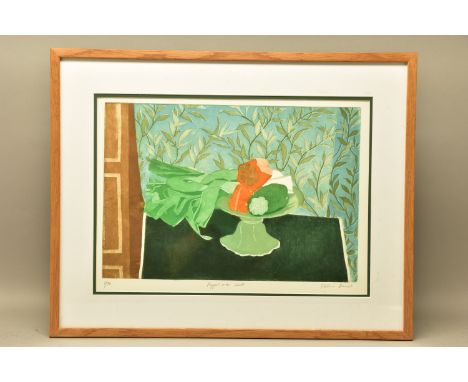 VALERIE DANIEL (20TH CENTURY) 'PEPPERS AND LEEKS', a limited edition etching with colours, signed, titled and numbered 1/50 t