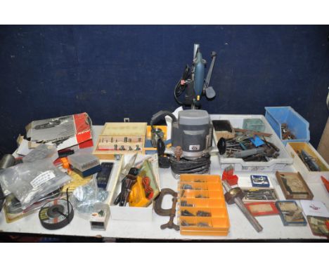 A LARGE QUANTITY OF VINTAGE AND MODERN TOOLS AND SPARES to include marking tools, ELU router, heat gun, AEG angle grinder, sp