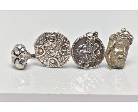 AN ASSORTMENT OF SILVER AND WHITE METAL JEWELLERY, to include a silver St Christopher pendant, hallmarked silver Birmingham, 