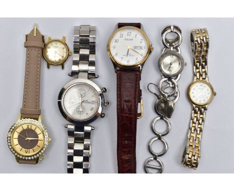 AN ASSORTMENT OF WRISTWATCHES, five wristwatches, names to include Pulsar, Klaus Kobec, Accurist, together with a Rotary watc