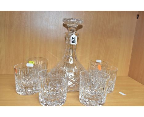 A STUART CRYSTAL SHAFTSBURY PATTERN SHIP'S DECANTER AND SIX TUMBLERS, bear etched marks to the bases (7) (Condition report: s