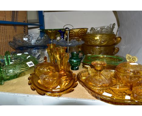 A COLLECTION OF BAGLEY GLASS AND OTHER ART DECO GLASSWARES, to include four Bagley Glass 1930s Marine bowls designed by Alexa