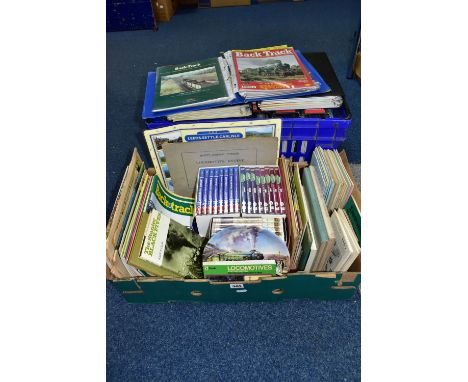 TWO BOXES OF RAILWAY INTEREST ITEMS AND MAGAZINES, one box containing ten folders of Back Track magazines from special issue 