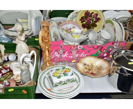 THREE BOXES OF CERAMICS AND MISCELLANEOUS ITEMS,  to include a  Royal Doulton 'Kingswood' part dinner set, six dinner plates,