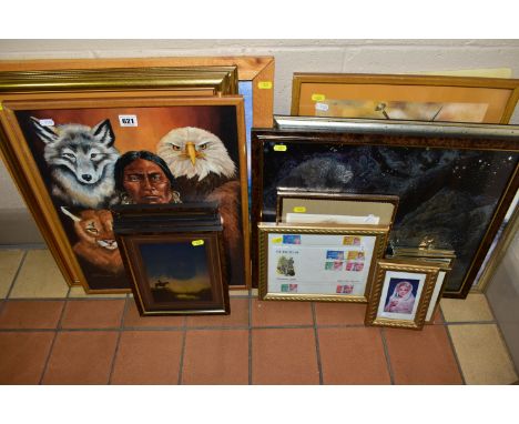 A SMALL QUANTITY OF PRINTS ETC, to include portraits of Native American warriors, foil pictures depicting Native American sce