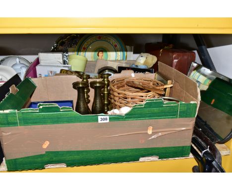 TWO BOXES OF MISCELLANEOUS SUNDRIES, to include a ladies Sekonda watch, crocheted doilies and table mats, a small Brabantia f