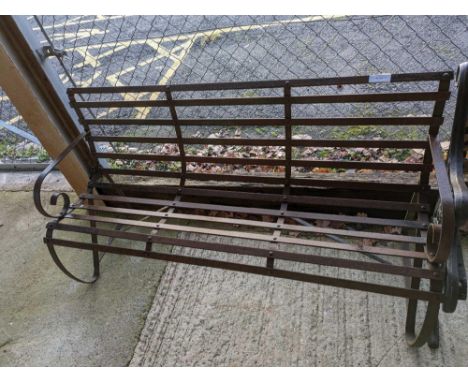 A metal garden bench, of usual form, 500cm wide, 79.5cm high
