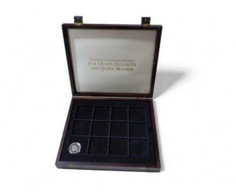 Twelve silver proof commemorative coins H M Queen Elizabeth the Queen Mother, in case and a smaller similar coin