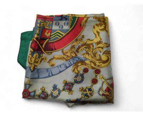 A Hermes silk scarf with colour printed coat of arms 85cms x 85cms